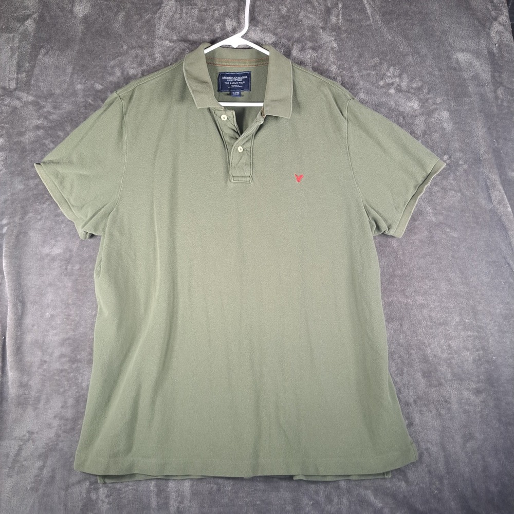 American Eagle Outfitters The Eagle Polo Mens XL Olive Green Pique Preppy Casual